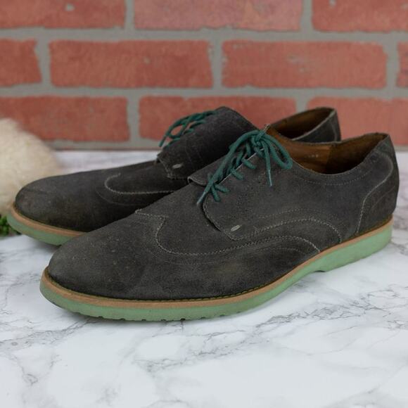 J D Fisk Gray Suede Leather Wingtip Oxford Shoes Green Sole SIZE 12 men\'s